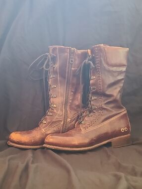 Bed STÜ Women's Brown Leather Lace-Up Mid-Calf Boots